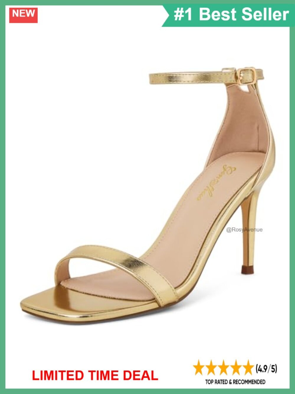 Strappy Stiletto High Heels 3 Inch Square Open Toe Ankle Strap Buckle